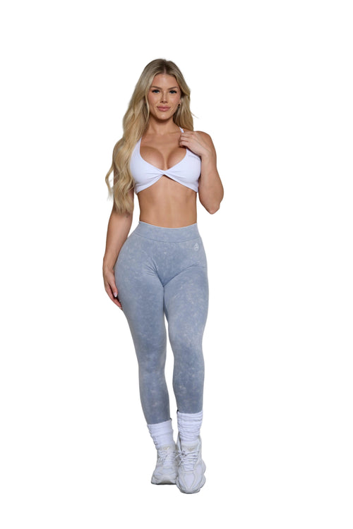 Light Grey Acid Wash Low V-Back Scrunch Butt Leggings