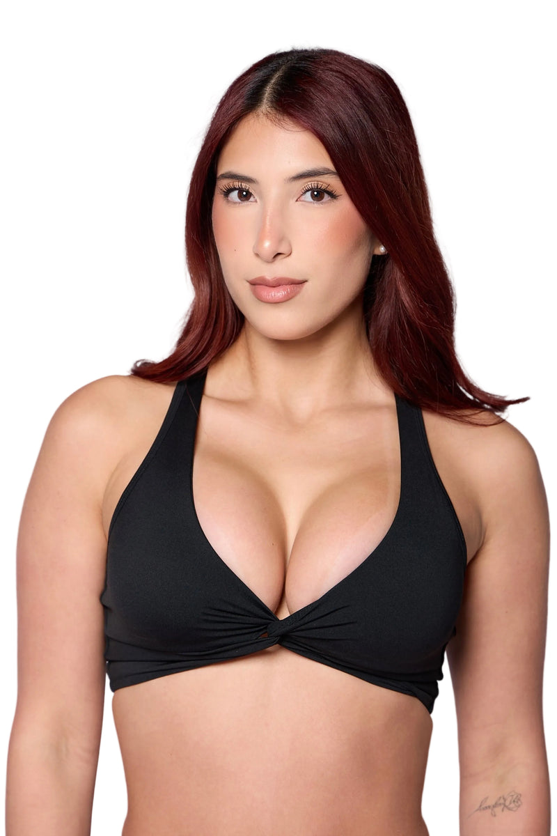 Black Twist Sports Bra — twist front, high-impact support, adjustable back | Pcheebum