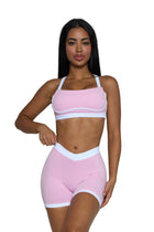Pchee Light Pink and White Cross Back Sports Bra