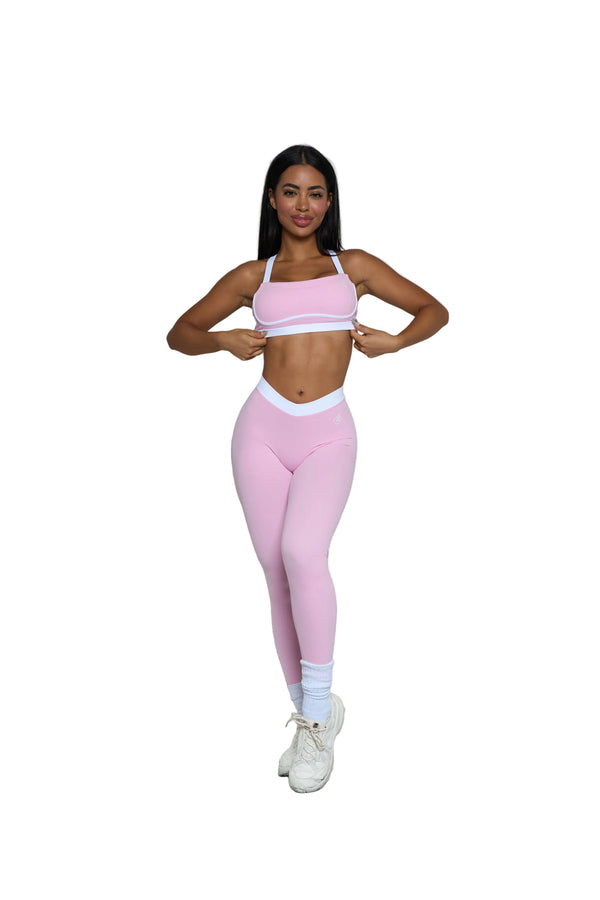 Light Pink and White V-Waist Scrunch Butt Leggings — V-waist, two-tone, scrunch butt detail | Pcheebum