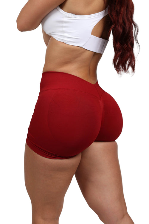 Soft Cherry Red V-Back Shaping Scrunch Butt Shorts