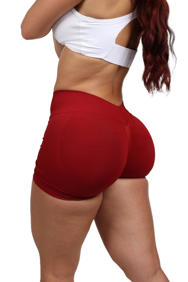 Soft Cherry Red V-Back Shaping Scrunch Butt Shorts