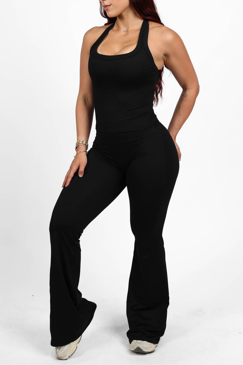 Black Snatching Tank and Flare Pant Set