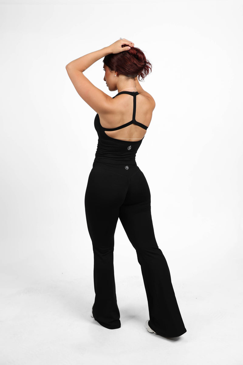 Black Snatching Tank and Flare Pant Set — view 6