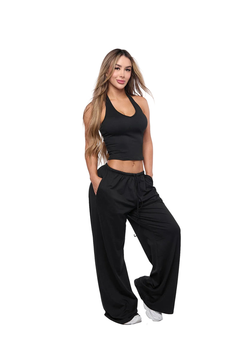 Black Halter Lounge Pant Set