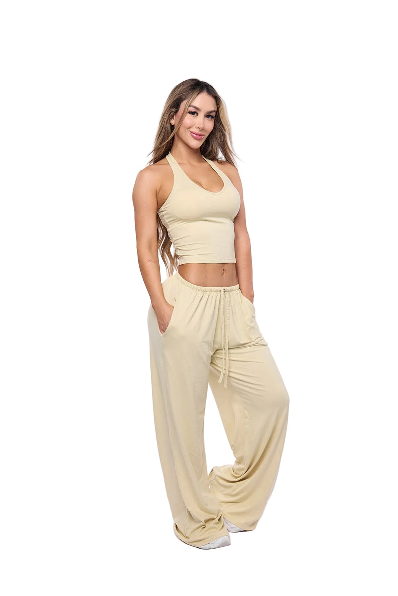 Butter Yellow Halter Lounge Pant Set
