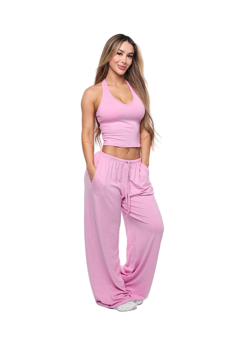 Pink Halter Lounge Pant Set