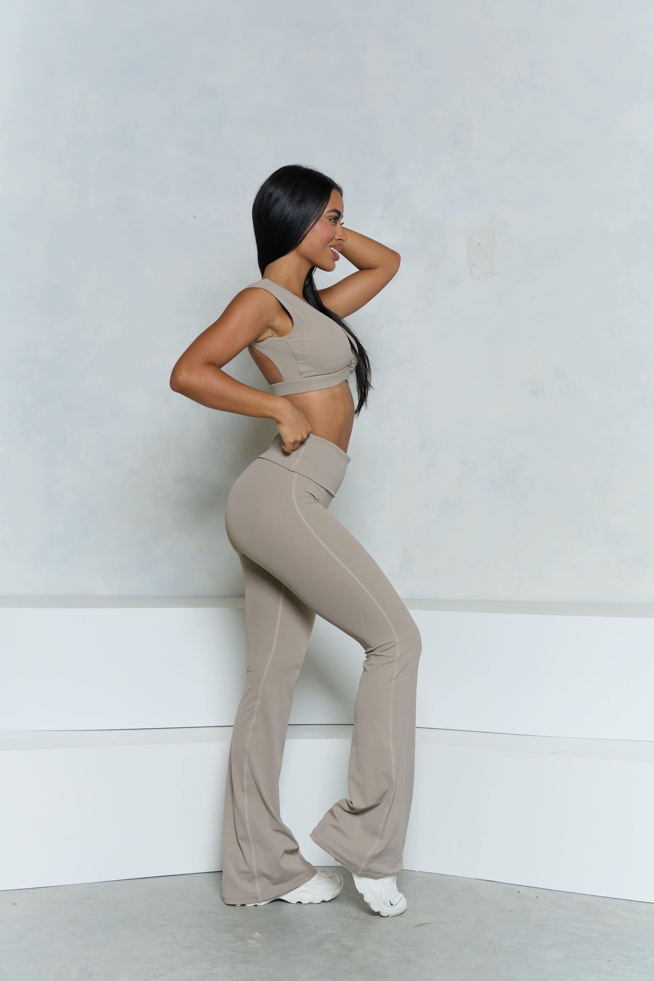 Stone V-Neck Crop Top and Flare Pant Set