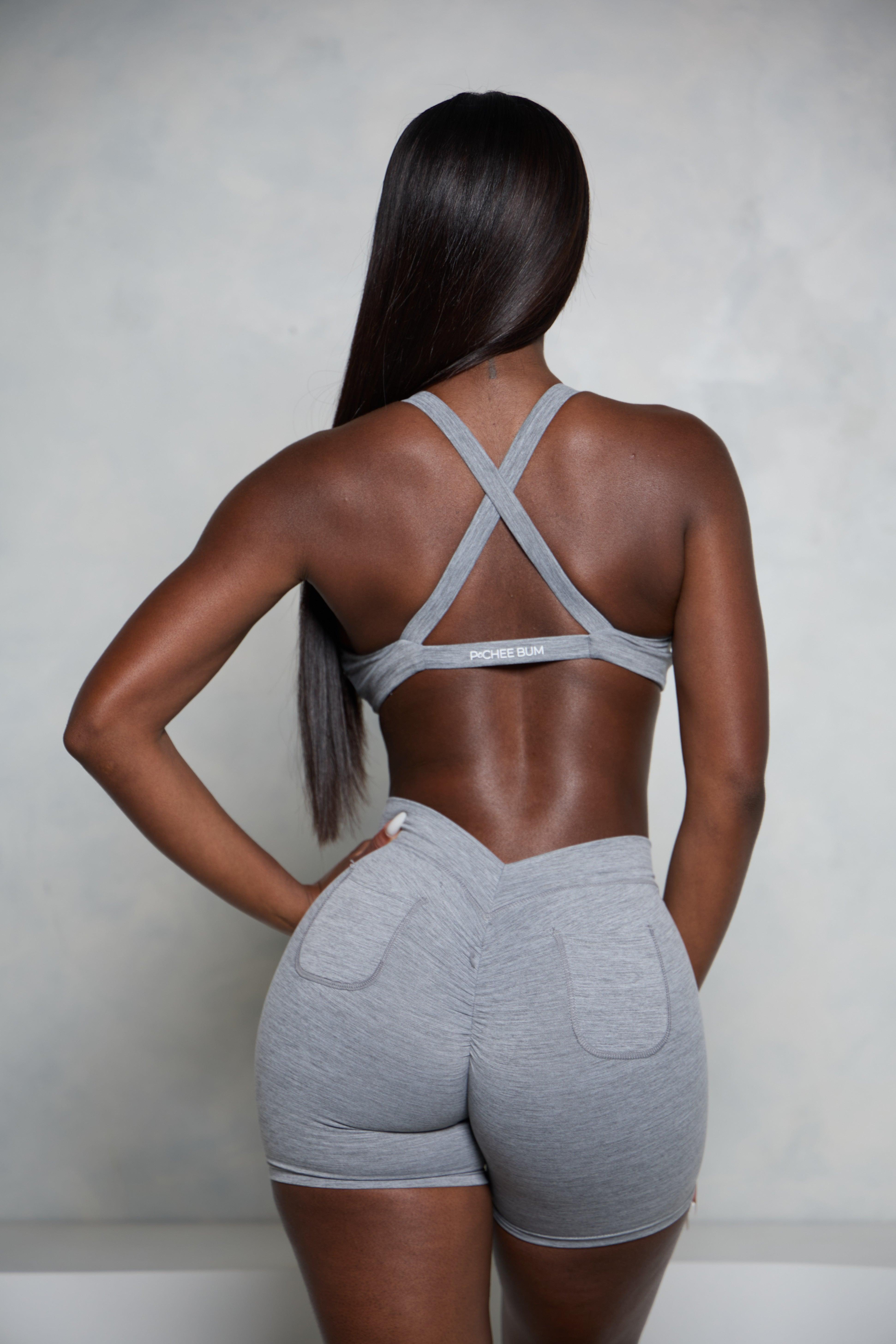 Pchee Cross Back Light Grey Sports Bra - Pcheebum