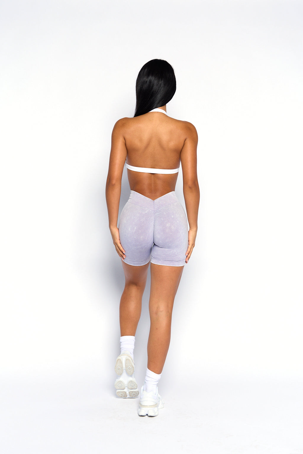 Lilac Acid Wash Low V-Back Scrunch Butt Shorts