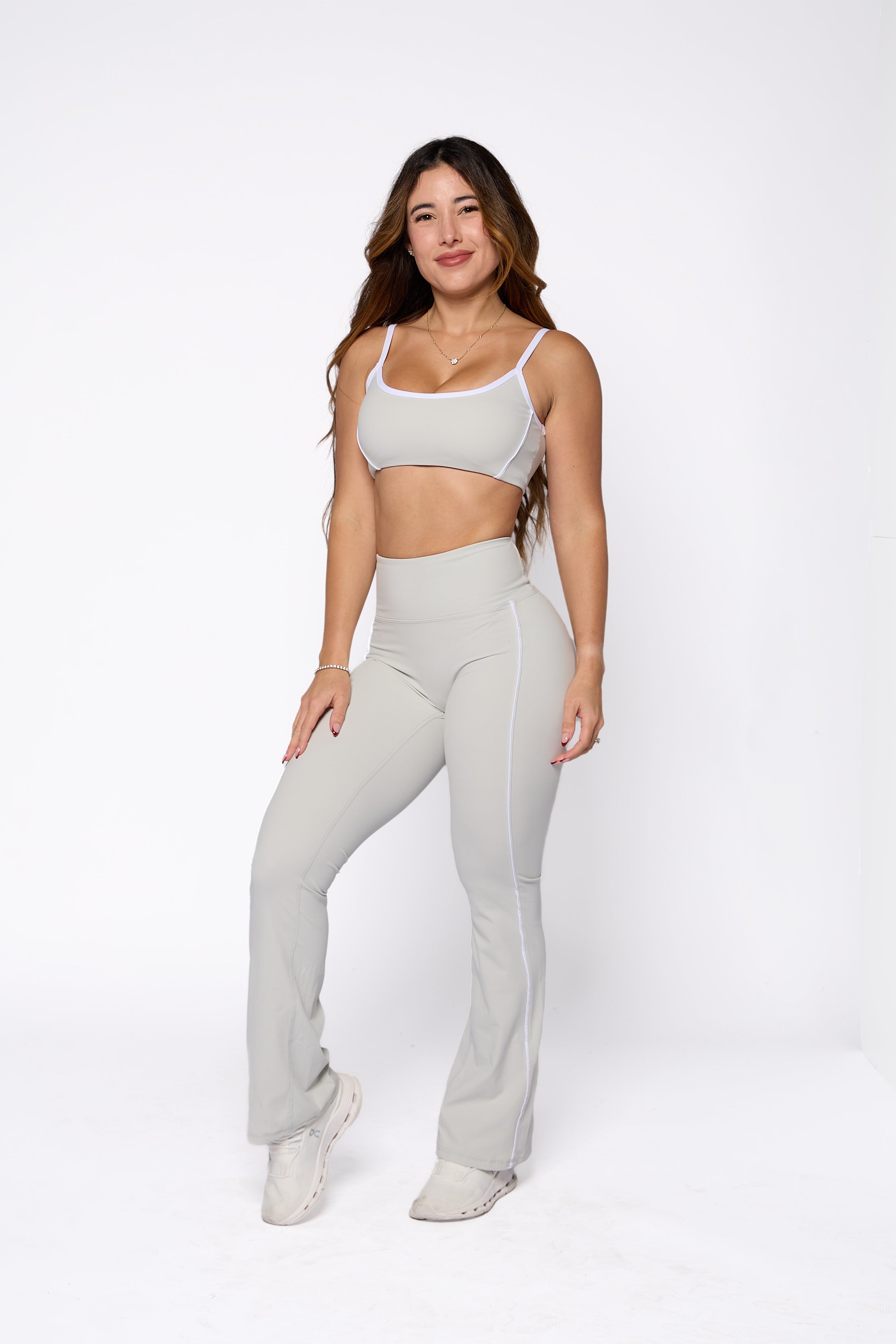 Light Grey Two-Tone High-Waisted Straight Pant Set