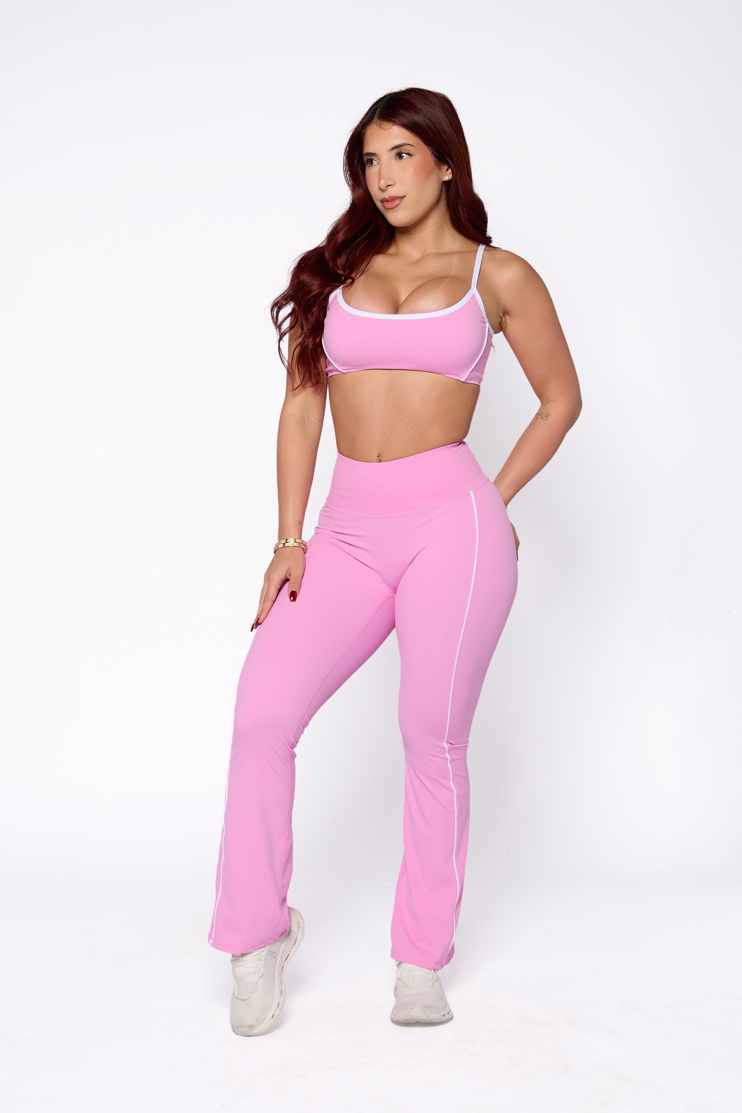 Pink Two-Tone High-Waisted Straight Pant Set