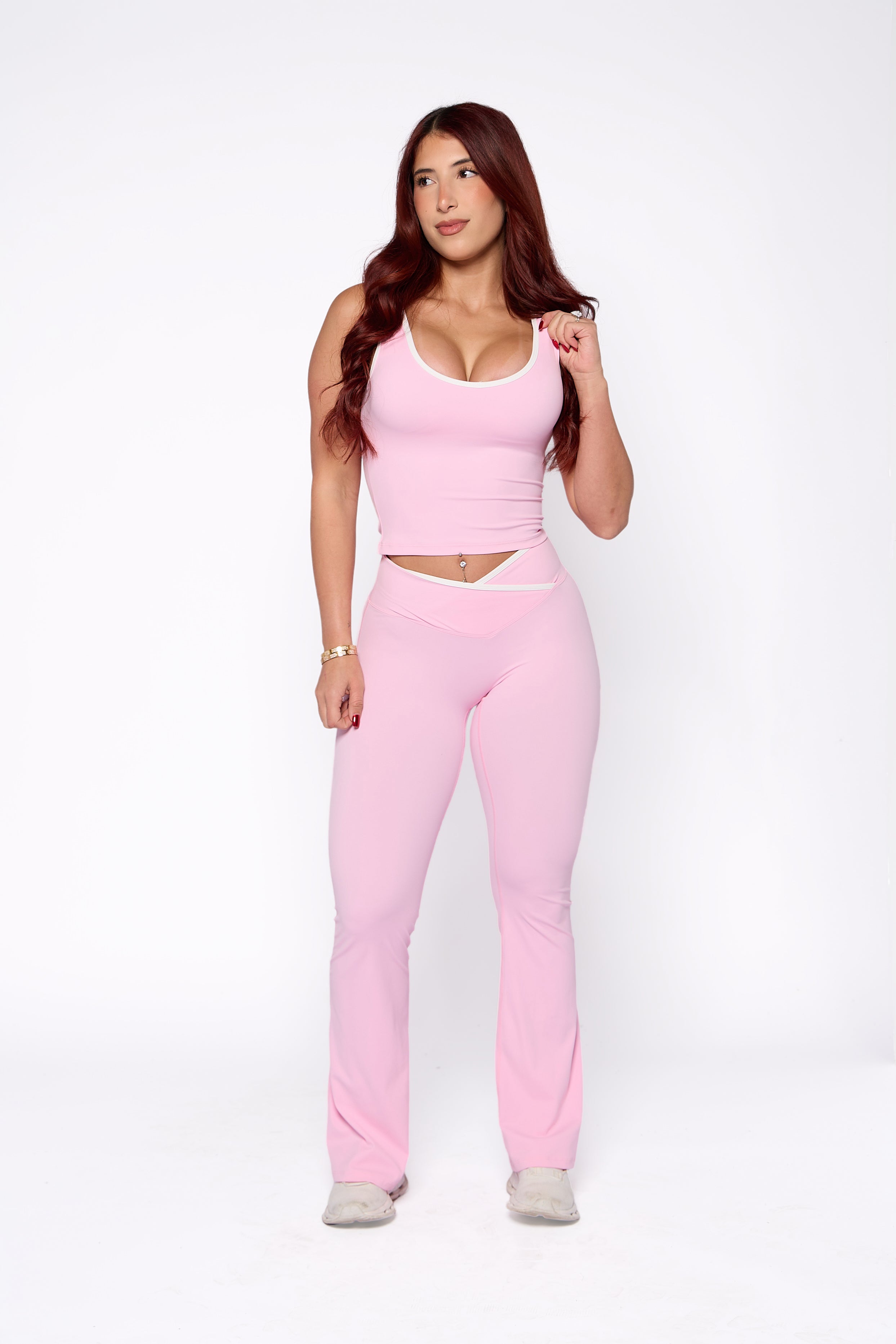 Light Pink Two-Tone V-Waist Flare Pant Set