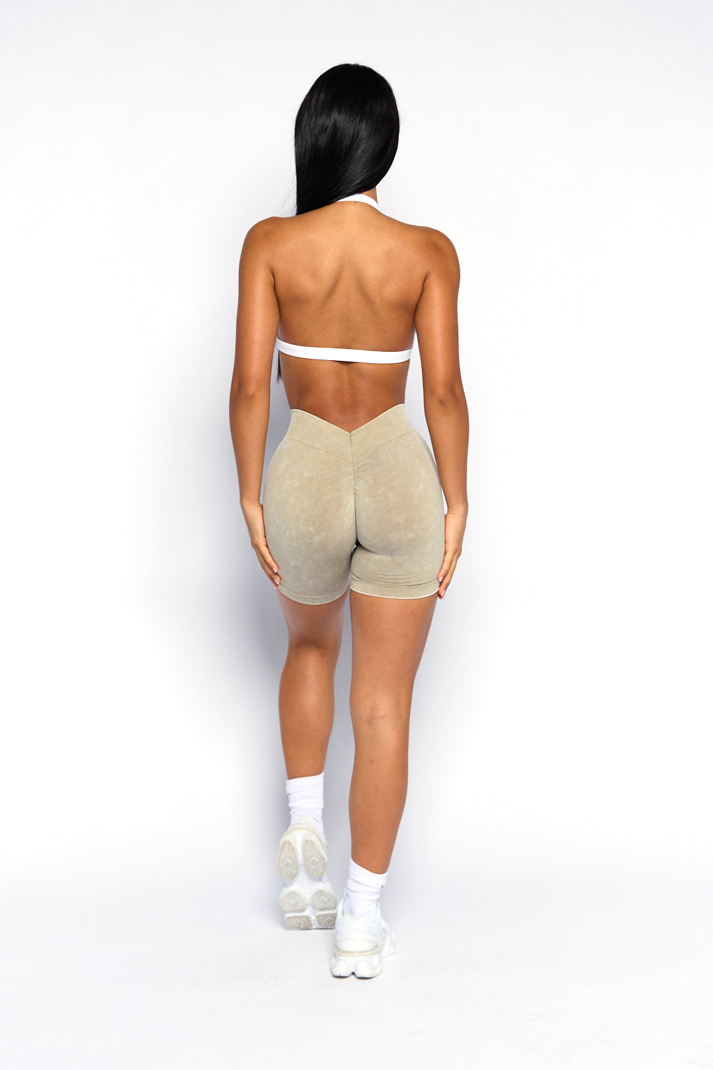 Nude Acid Wash Low V-Back Scrunch Butt Shorts