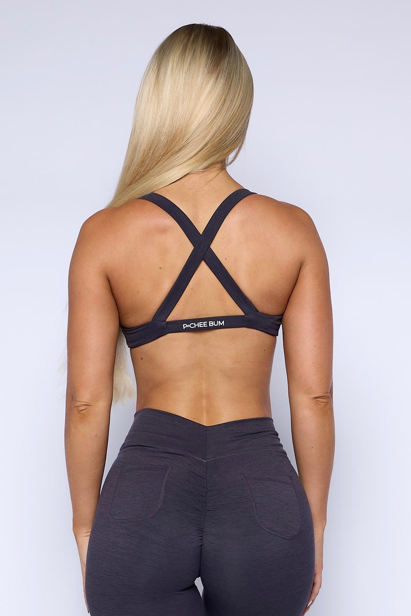 Pchee Cross Back Eggplant Sports Bra - Pcheebum