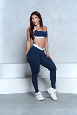 Pchee Navy and White V-Waist Scrunch Butt Leggings — view 3