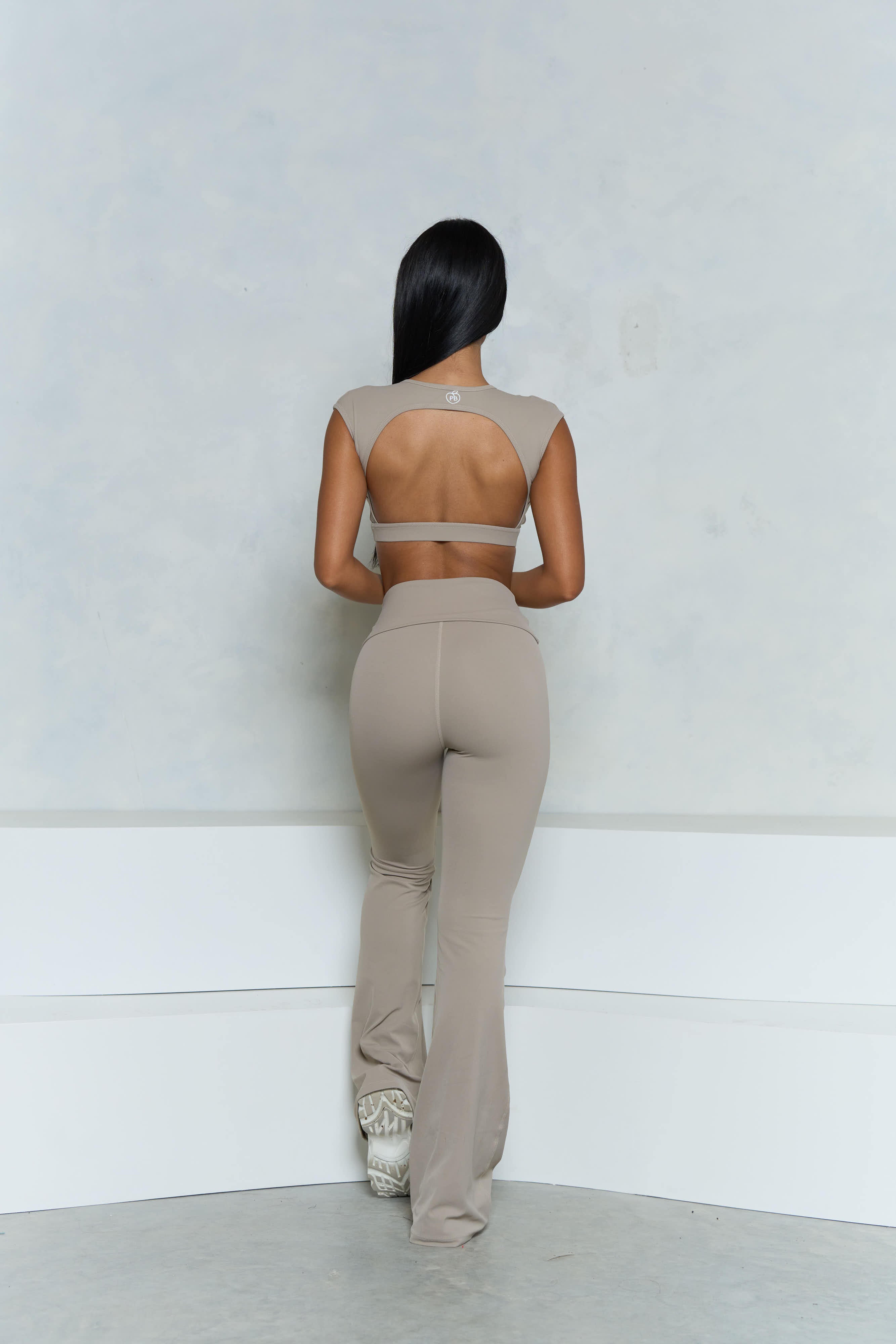 Stone V-Neck Crop Top and Flare Pant Set