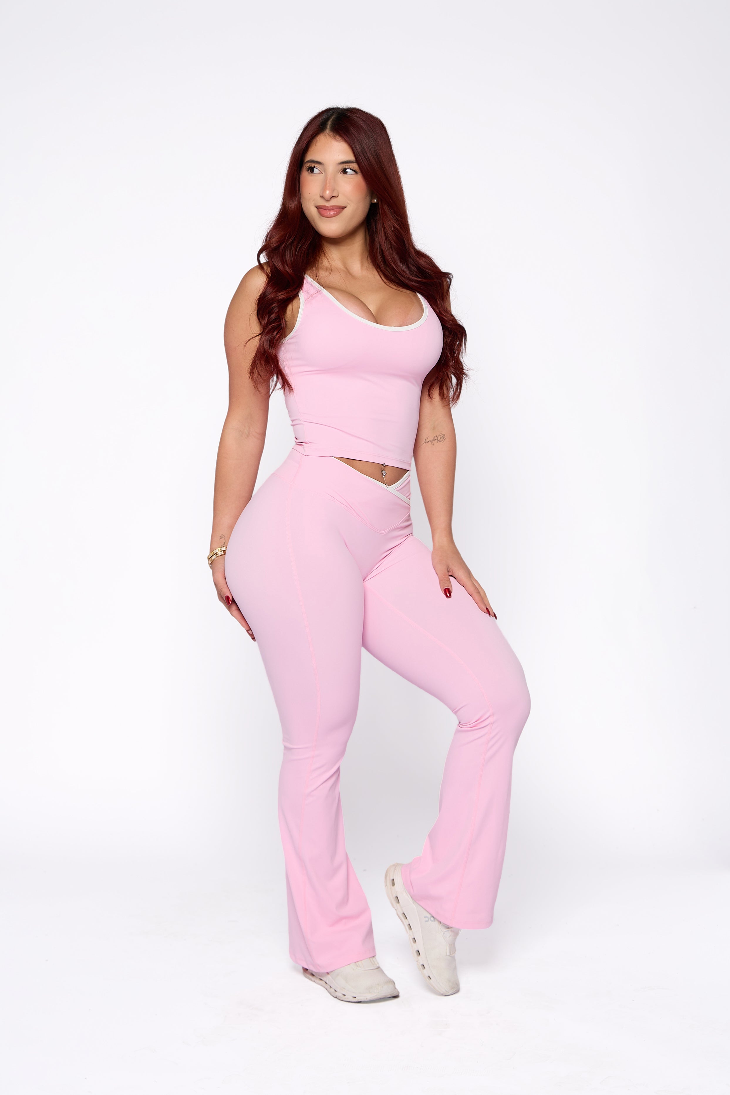 Light Pink Two-Tone V-Waist Flare Pant Set