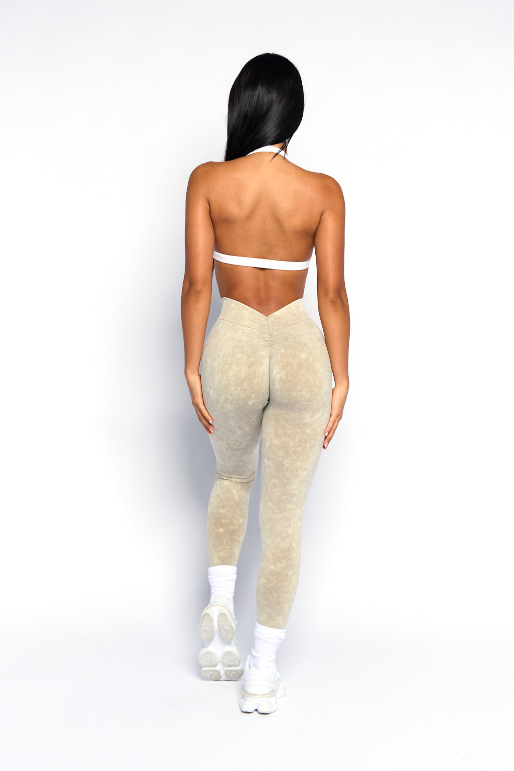 Nude Acid Wash Low V-Back Scrunch Butt Leggings