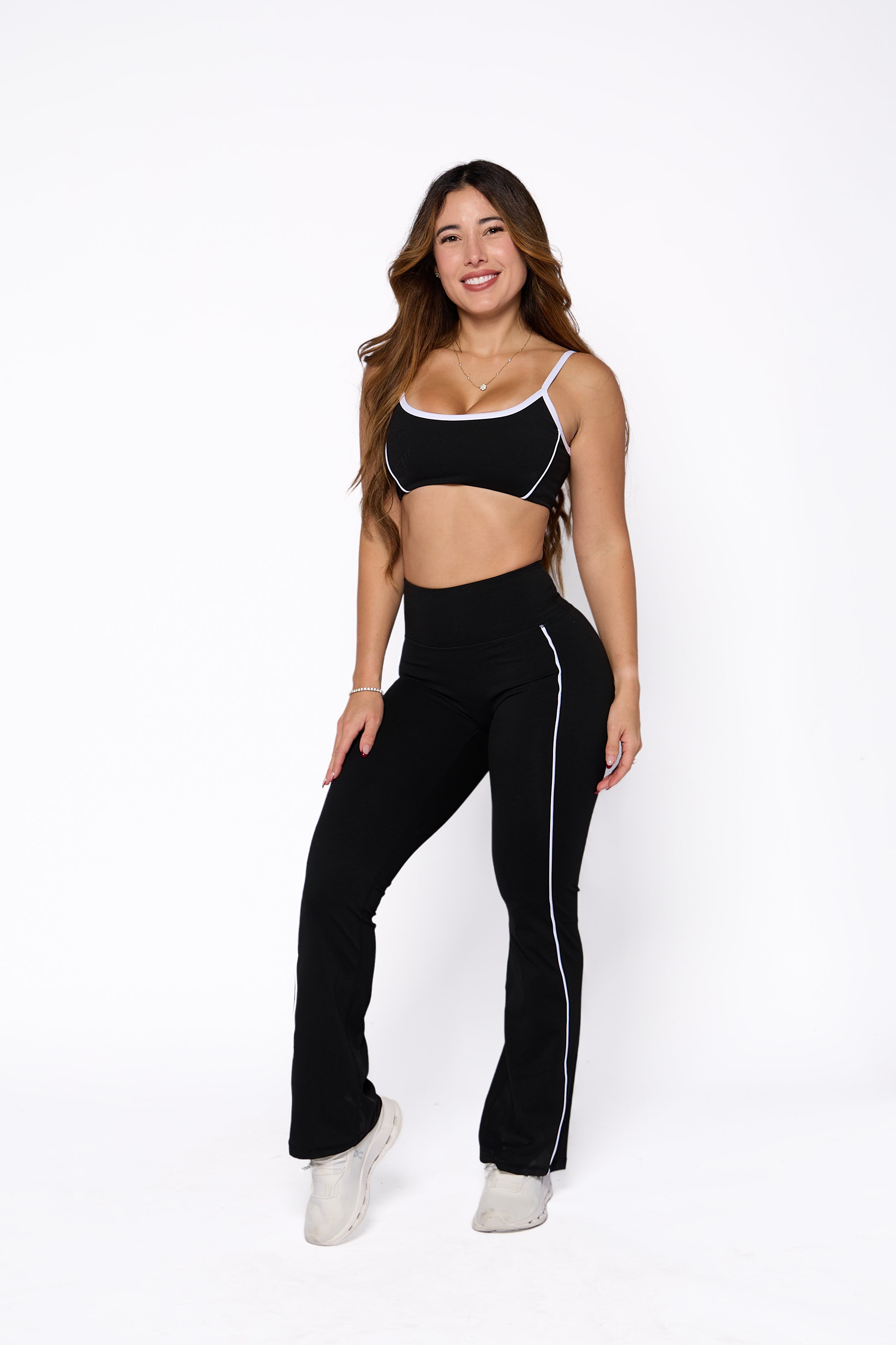 Black Two-Tone High-Waisted Straight Pant Set