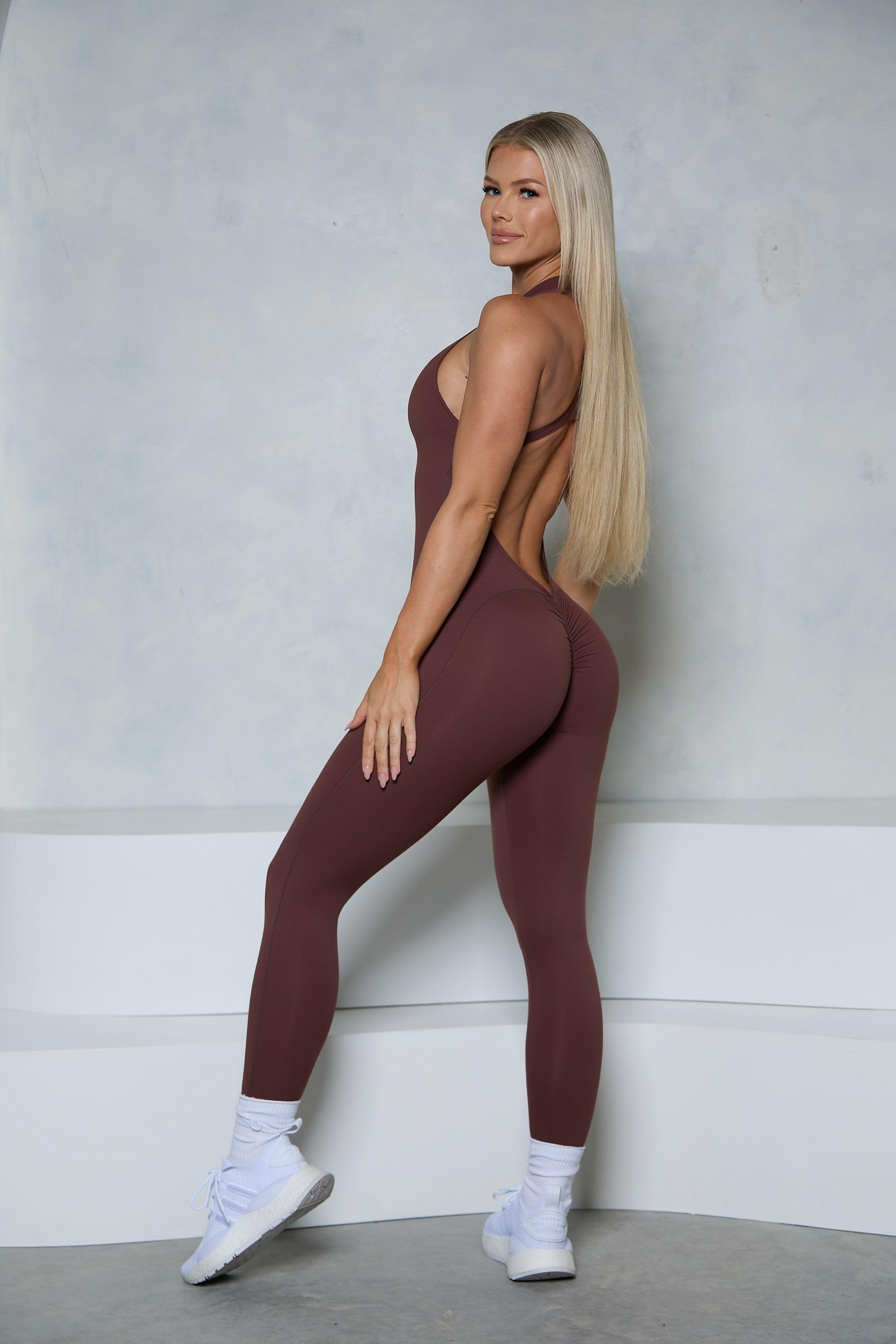 Brown Sleeveless Zipper Scrunch Butt Jumpsuit - Pcheebum