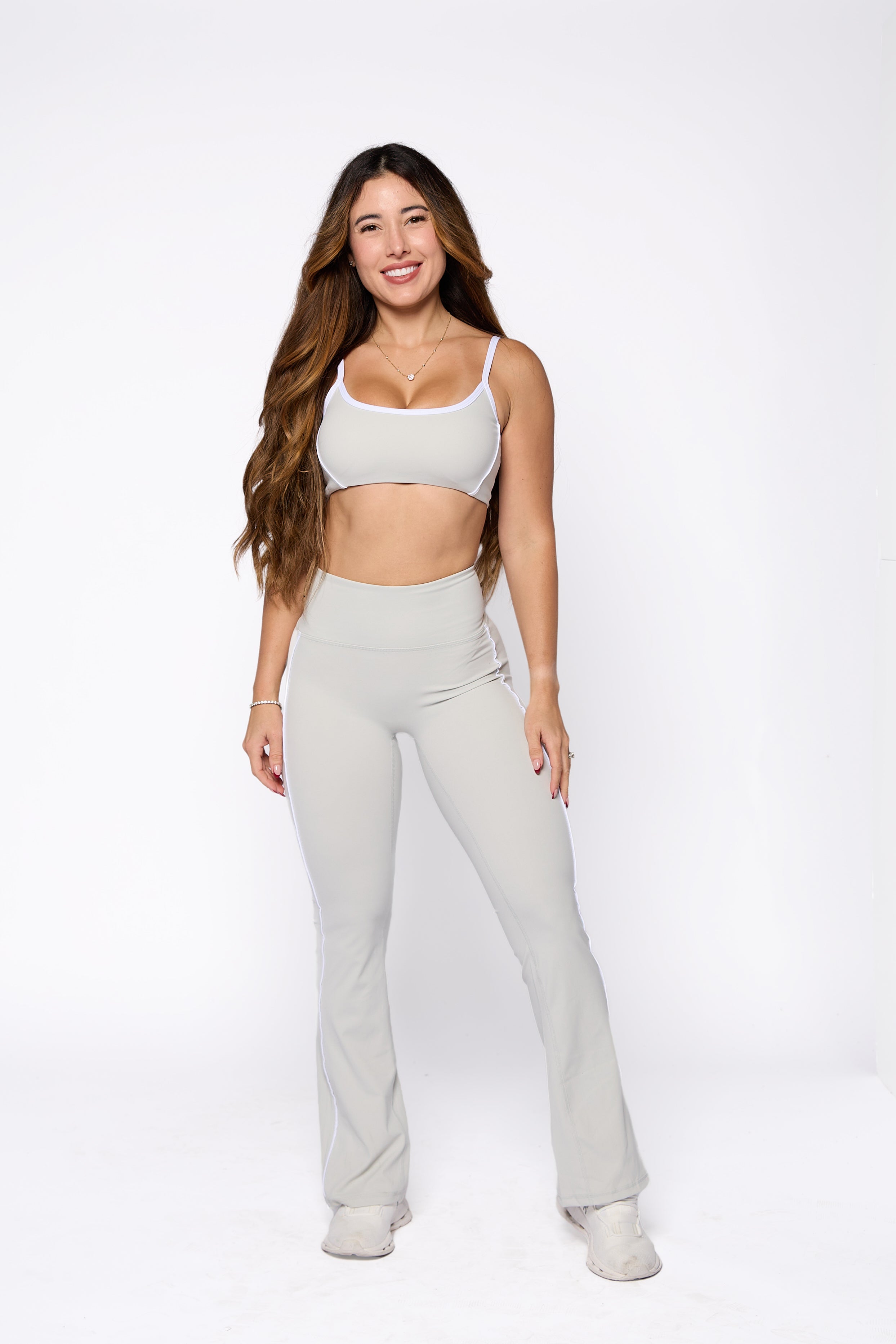 Light Grey Two-Tone High-Waisted Straight Pant Set