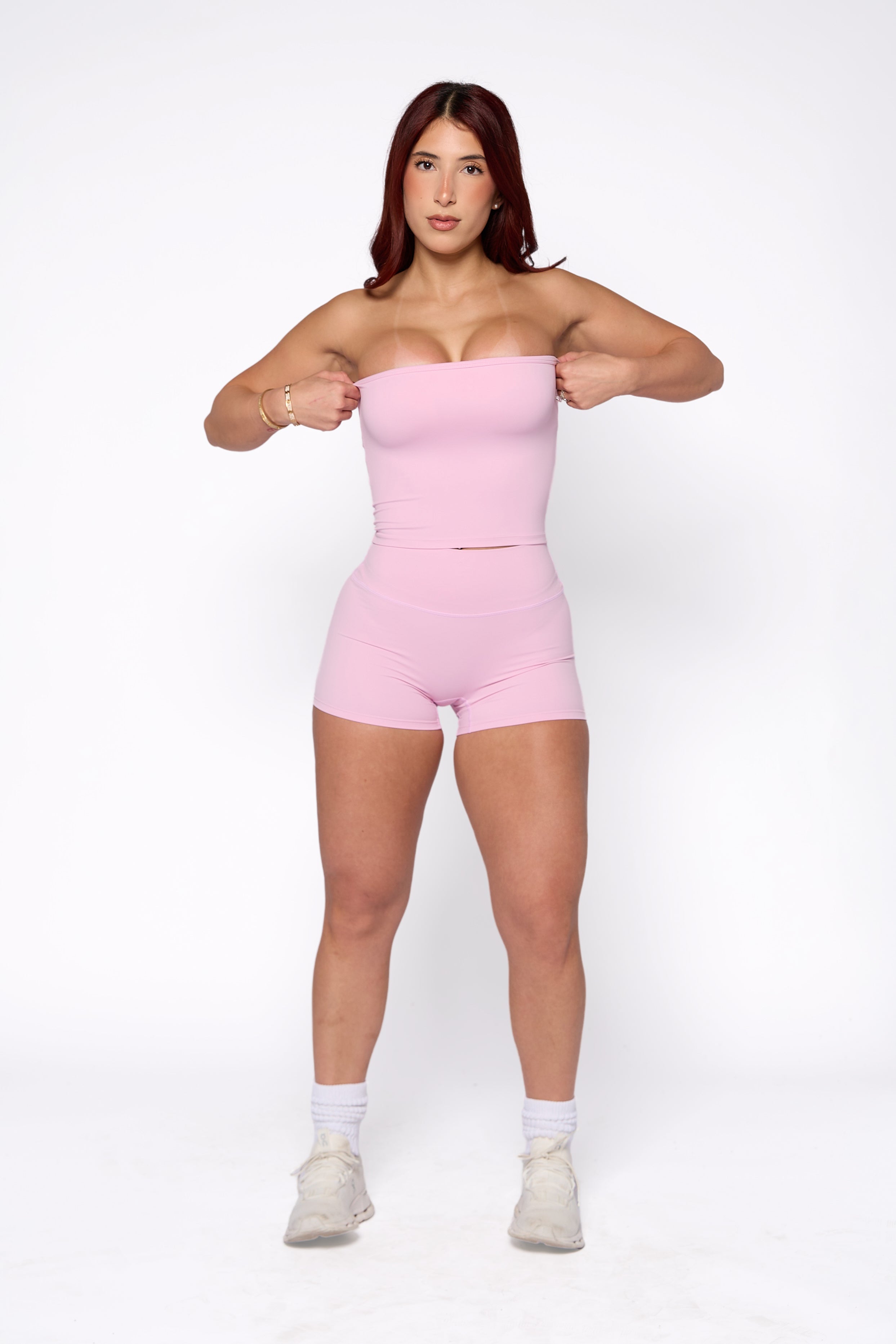 Pink Bandeau Crop and Short Set