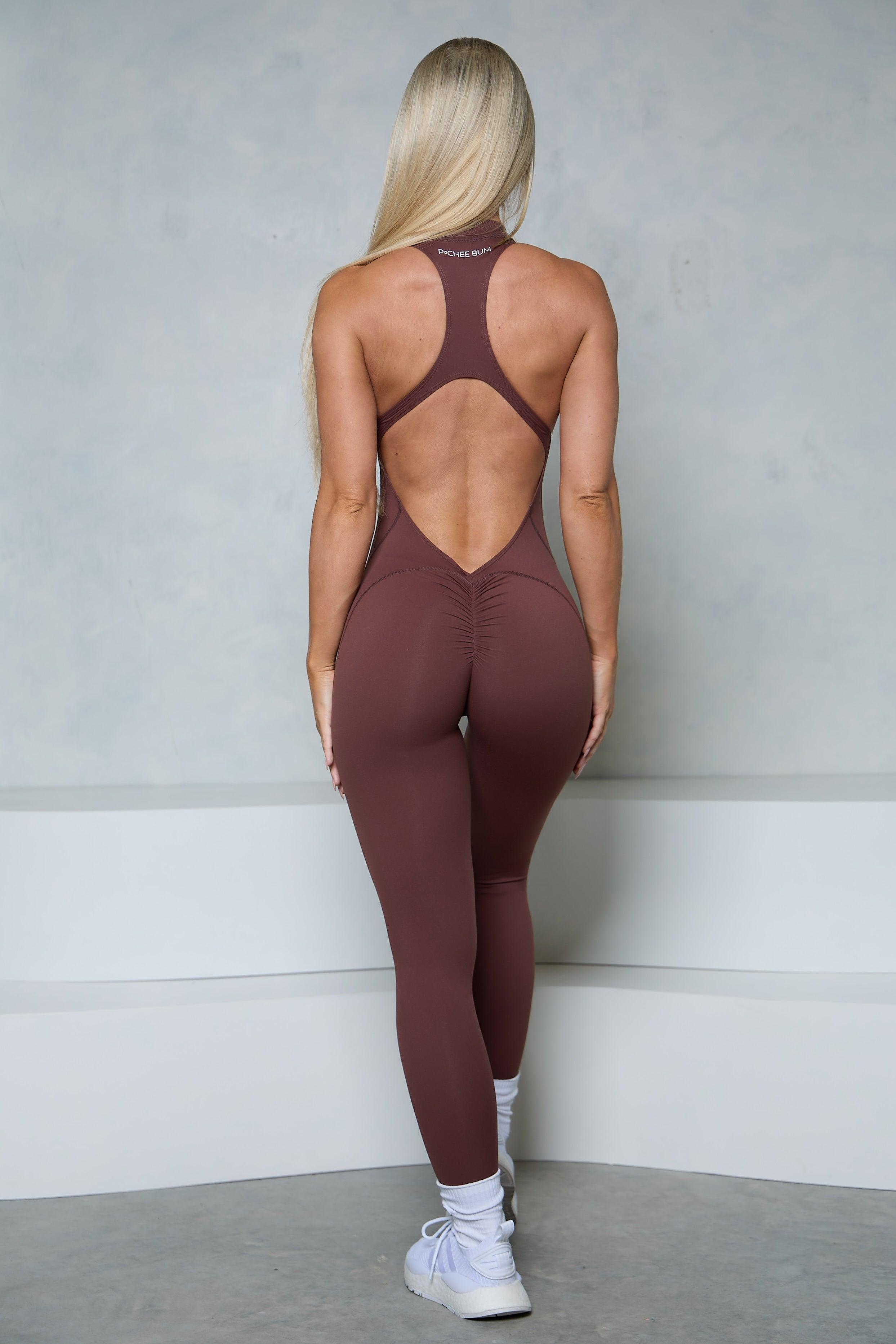 Brown Sleeveless Zipper Scrunch Butt Jumpsuit - Pcheebum