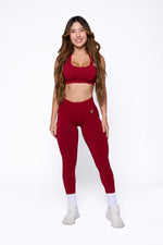 Cherry Red Shaping Scrunch Butt Leggings — fabric and waistband detail