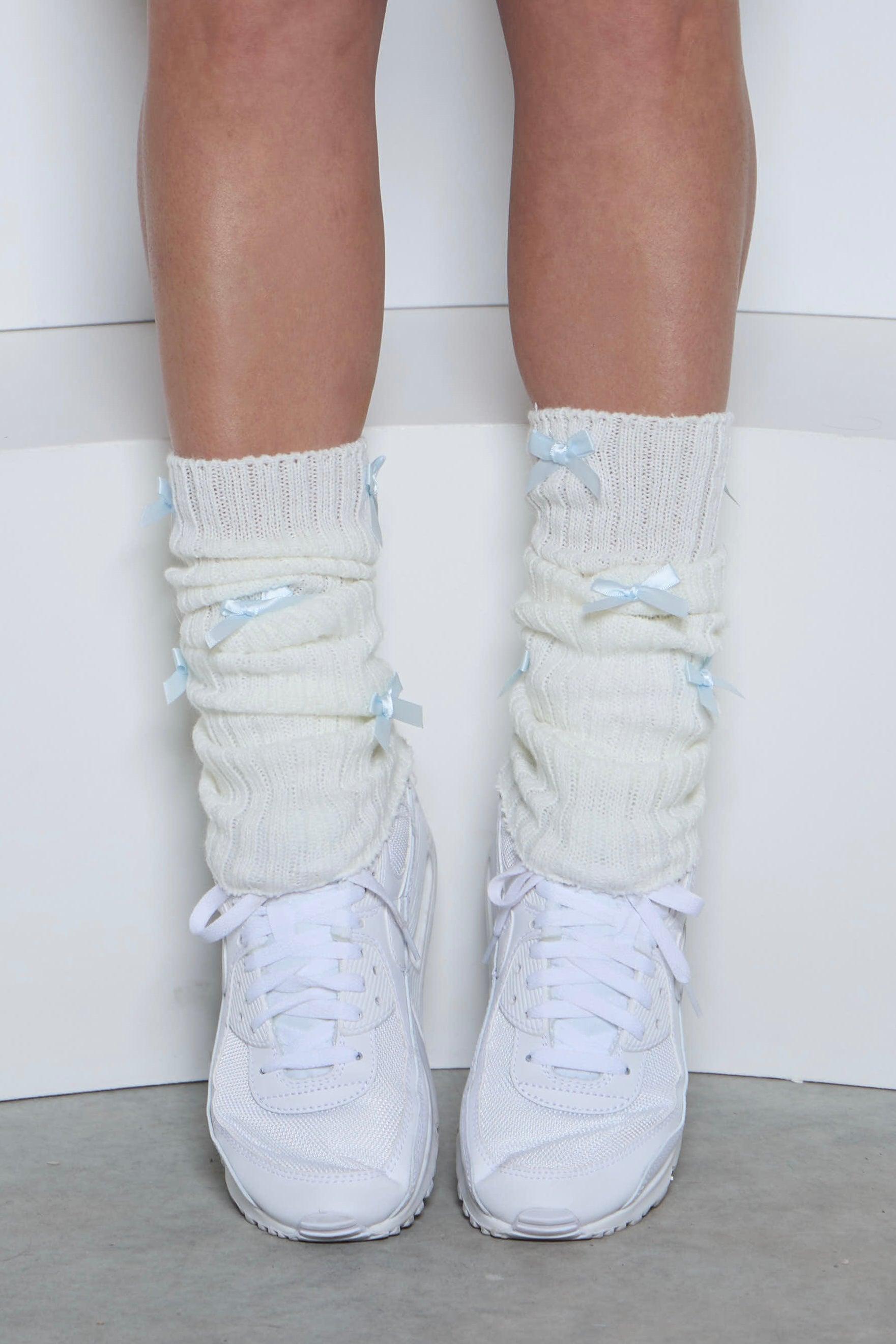 Ivory and Blue Bow Leg Warmers - Pcheebum