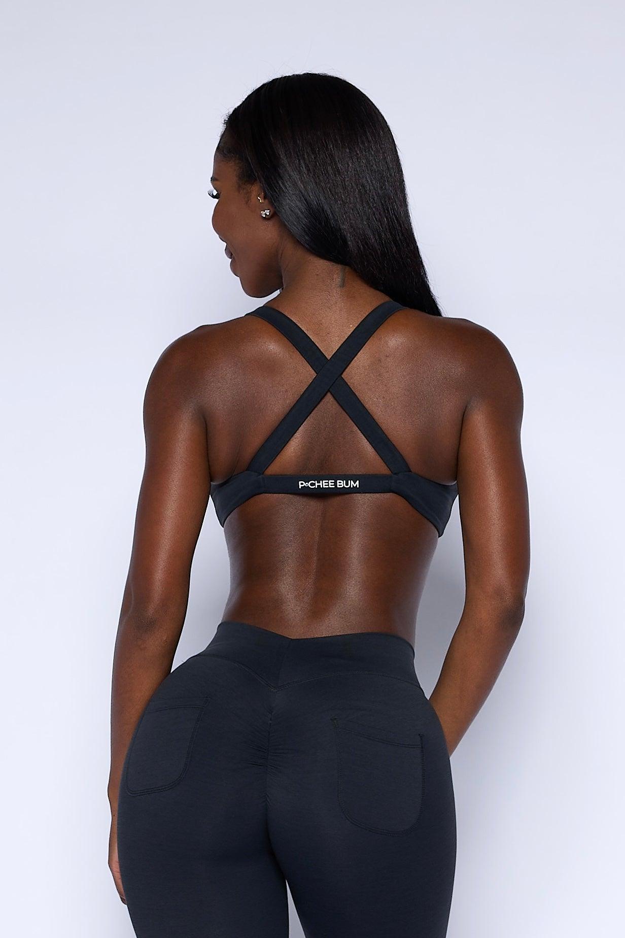 Pchee Cross Back Black Sports Bra - Pcheebum