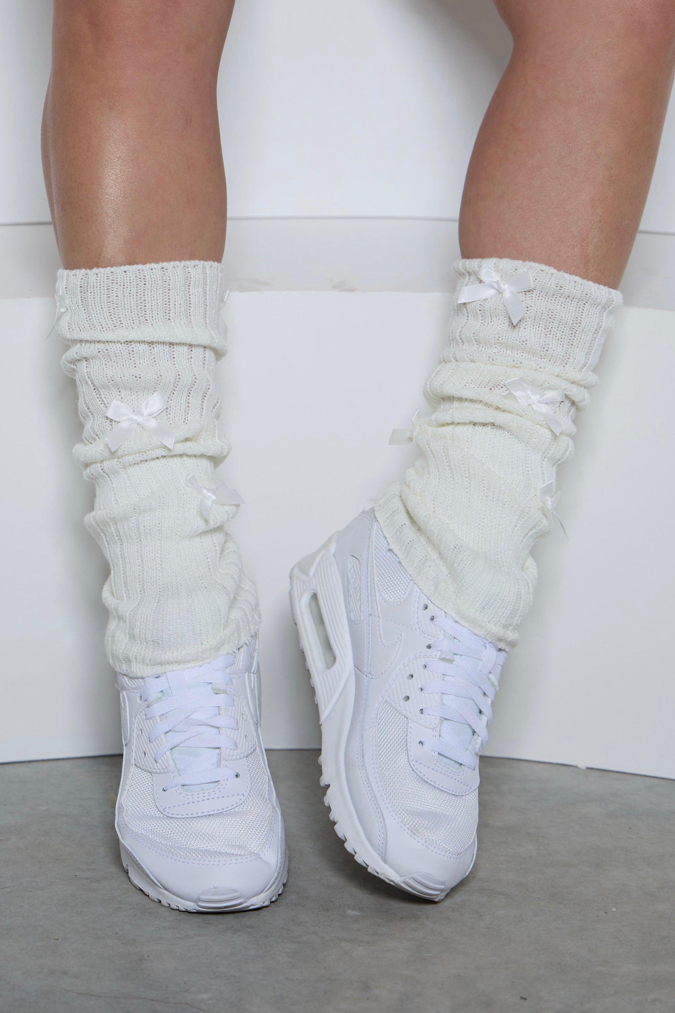 Ivory and White Bow Leg Warmers - Pcheebum