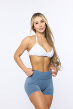 Denim Blue Sculpting Acid Wash Scrunch Butt Shorts