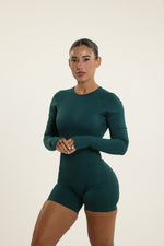 Forest Green Shaping Long Sleeve Romper