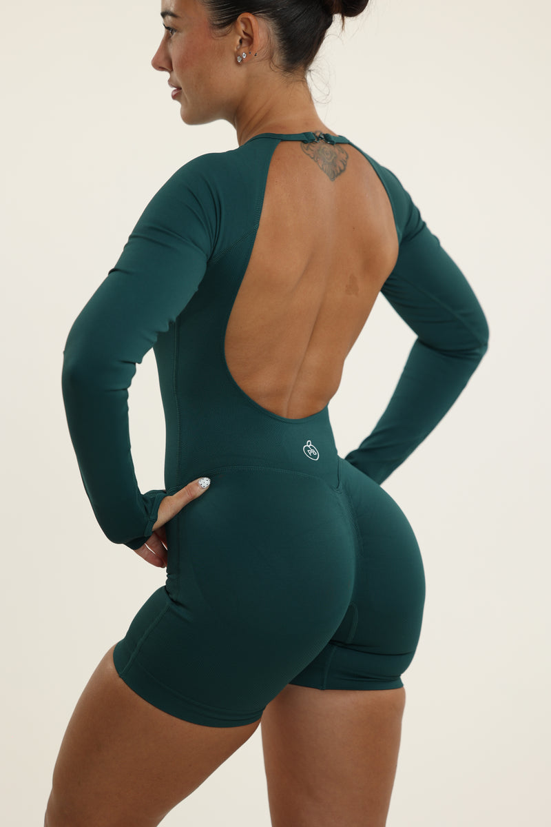 Forest Green Shaping Long Sleeve Romper