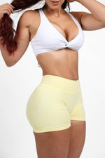 Soft Butter Yellow V-Back Shaping Scrunch Butt Shorts