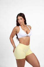 Soft Butter Yellow V-Back Shaping Scrunch Butt Shorts