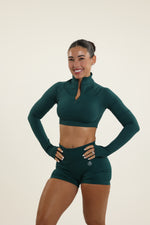 Forest Green Zip Long Sleeve Crop