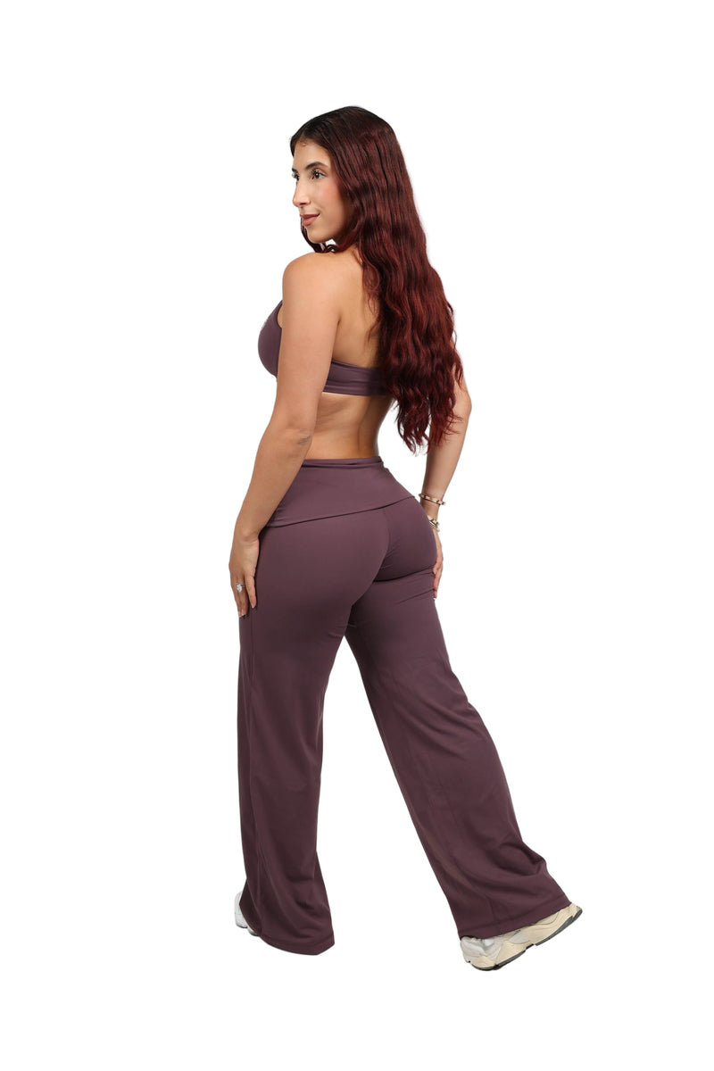 Plum Bra and Fold-over Straight Pant Set — view 5
