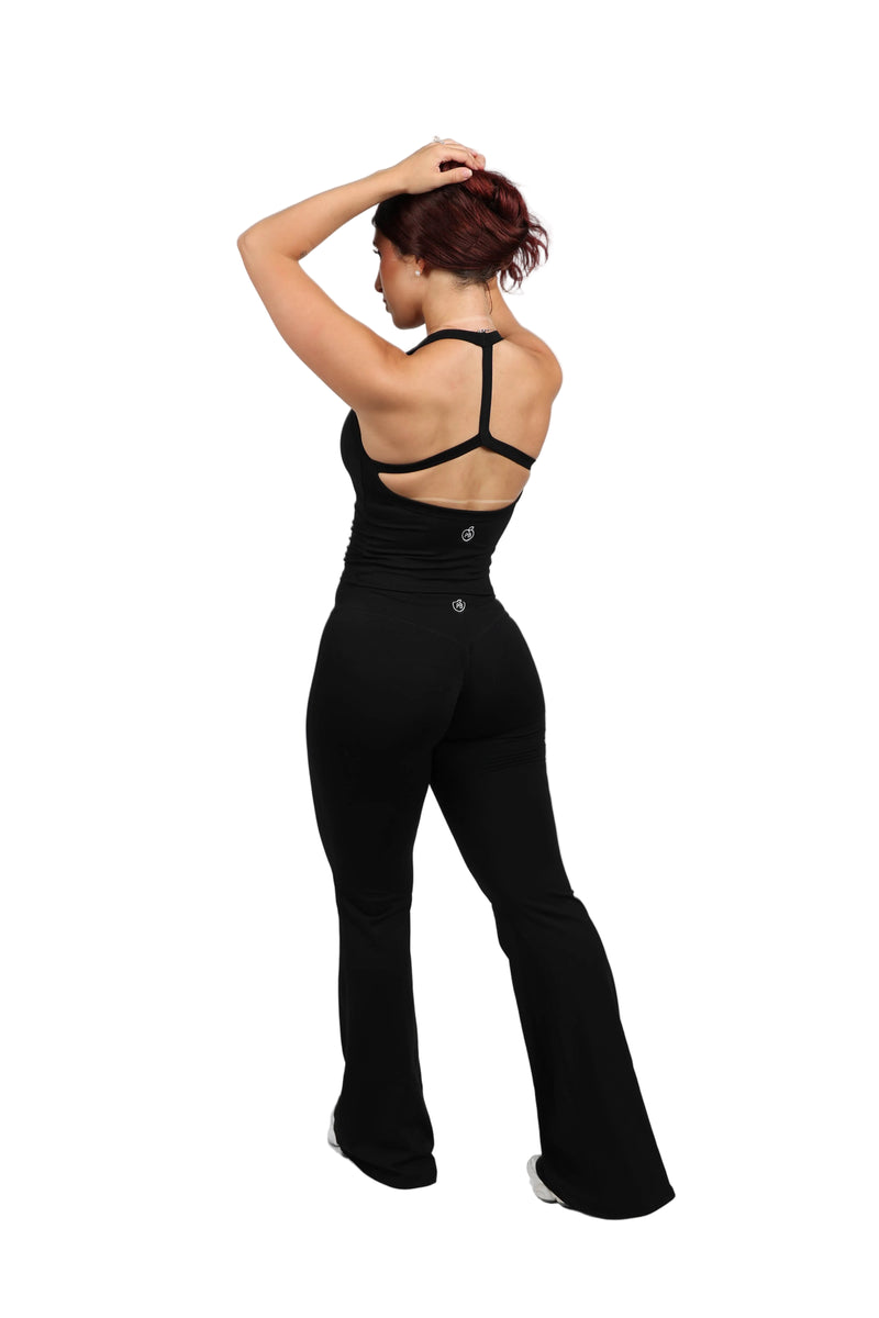 Black Snatching Tank and Flare Pant Set — view 6