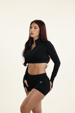 Black Zip Long Sleeve Crop