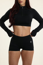 Black Zip Long Sleeve Crop