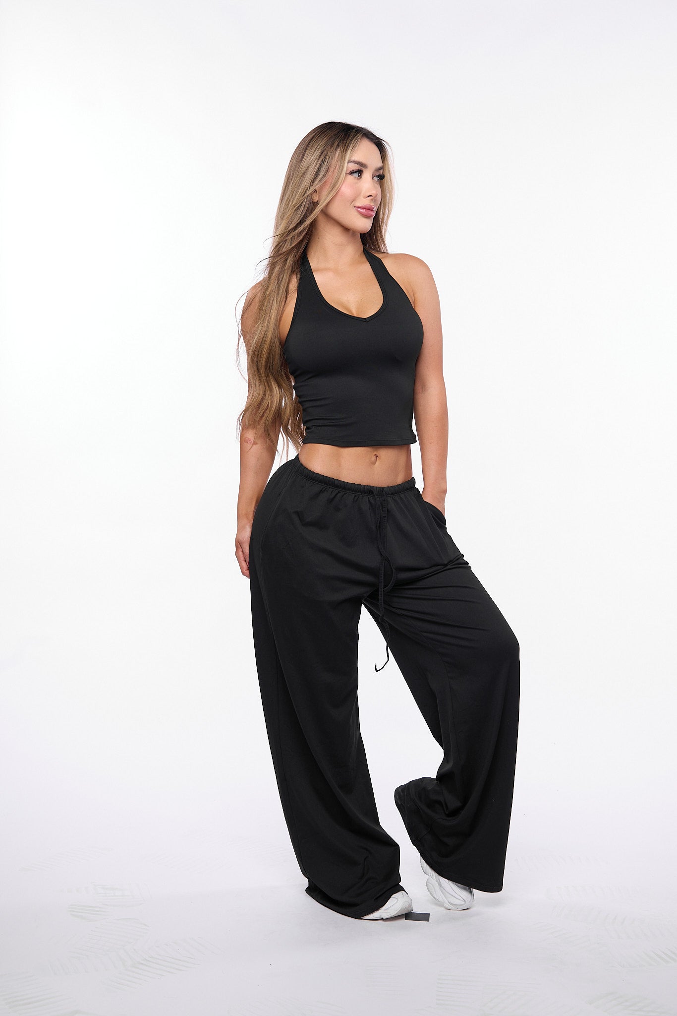 Black Halter Lounge Pant Set