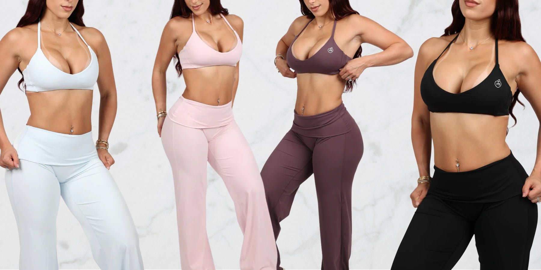 Pchee Bombshell Bra and Fold-over Straight Pant Set — 4 colorways