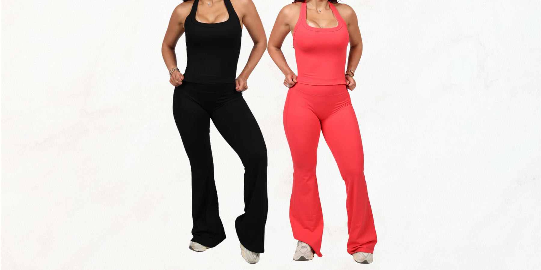 Pchee Snatching Tank and Flare Pant Set — Black and Coral