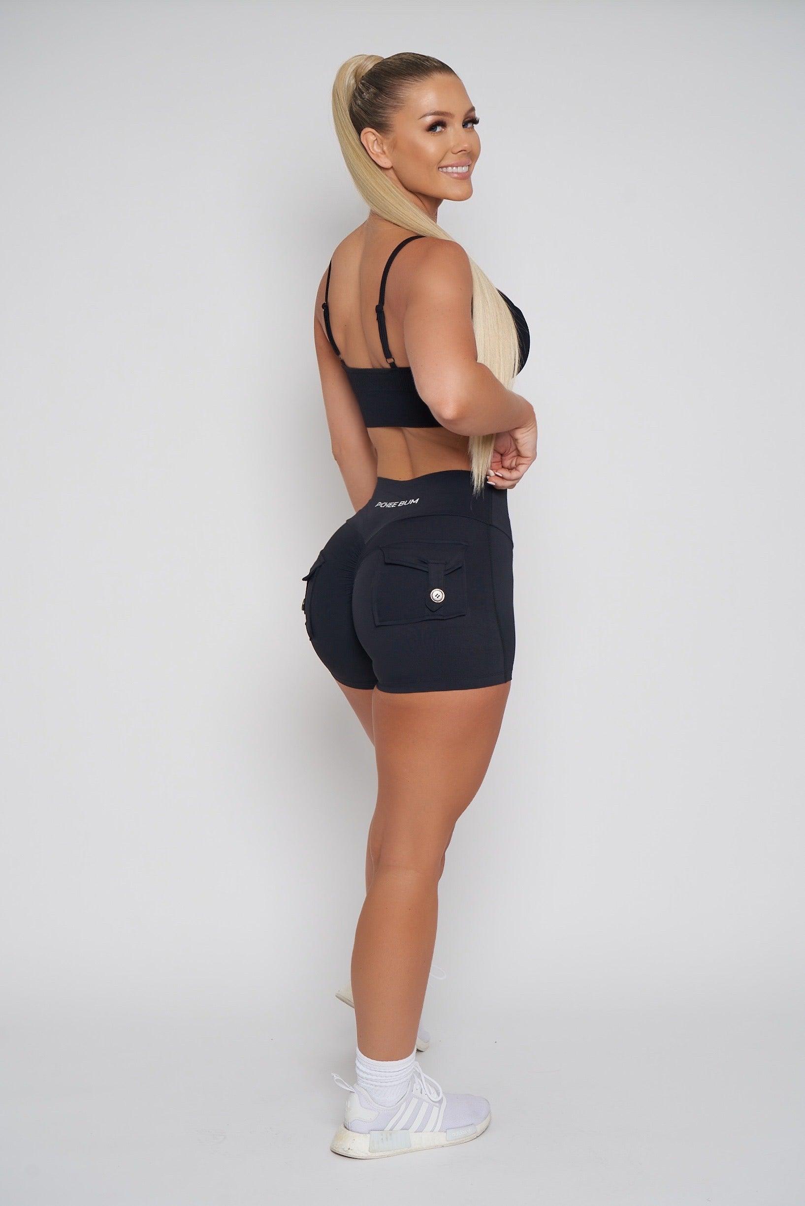 Black Pocket Scrunch Butt Shorts - Pcheebum